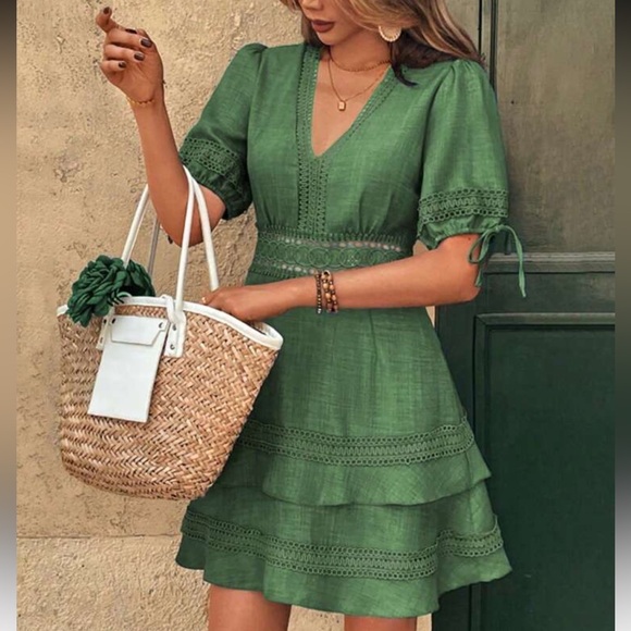 Elegant Baby Blue Lace Trim Dress - Picture 7 of 16